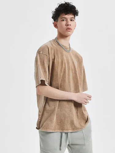 Vista 3 de Vamtac Men's Oversized T Shirts Vintage Half Sleeves Cotton Casual Baggy Basic Tees Summer Solid Loose Tops Unisex