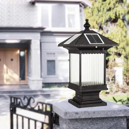 Vista 3 de Luces de poste al aire libre, luz de calle, luz de pilar al aire libre, luz solar impermeable, lámpara de pared de aluminio retro para jardín
