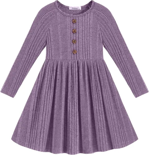 Vista 11 de Arshiner Suéter de manga larga para niñas pequeñas, vestidos de otoño e Verde