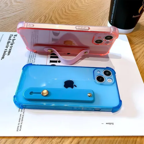 Vista 2 de Funda con correa para iPhone 15 de 6.1 pulgadas con soporte de pulsera, TPU suave y transparente protector a prueba de golpes, resistente, lazo