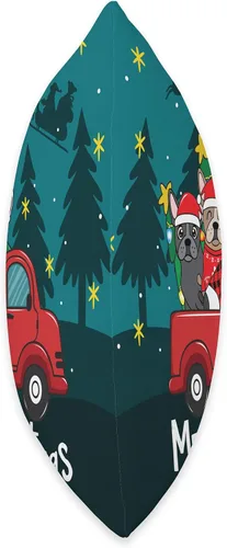 Vista 2 de French Bulldog Frenchie truck Christmas Almohada divertida para regalo de Navidad, diseño de bulldog francés, diseño de camión de Navidad, 16 x 16