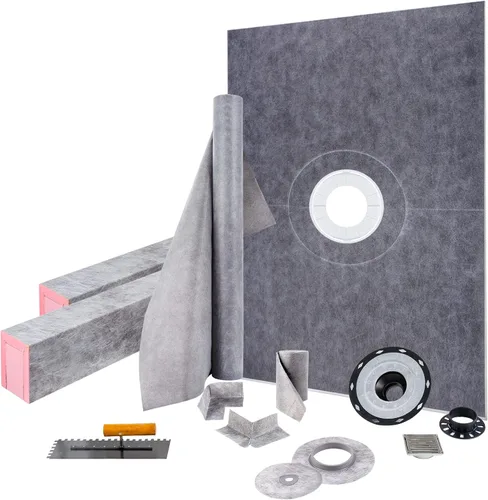 Vista 8 de VEVOR Kit de Bordillo para Ducha, 38"x60" Revestimiento de Bordillo para Ducha Impermeable con Brida de Unión Desplazada de ABS de 4", Rejilla