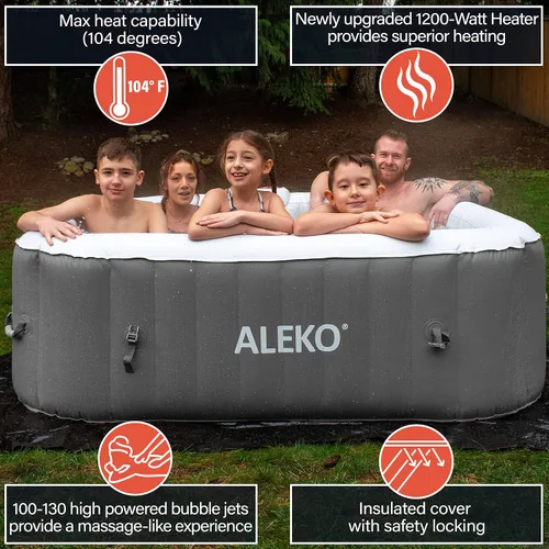 Vista 10 de ALEKO Tina inflable de hidromasaje con calentador de 1200W y 130 chorros con burbujas - Tina de hidromasaje portátil con controles digitales, bomba
