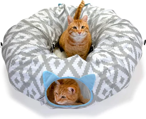 Vista 7 de Kitty City Cama grande tipo túnel para gatos, túnel de juego para gatos 2 en 1 con cremallera y cama de siesta de felpa, juguete desplegable