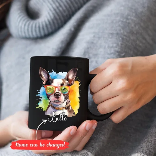 Vista 2 de Customized Boston Terrier Mug With Name, Boston Terrier Wearing Sunglasses Coffee Mug, Pet Dog Cup, New Dog Cup, Personalized Pet Memorial Mug Gift
