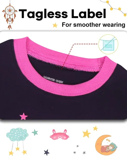 Vista 2 de DAUGHTER QUEEN Pijama de algodón para niñas de 4 piezas, talla 18 meses-12 años