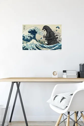 Vista 4 de Trends International Godzilla - Póster de pared Great Wave de 22.4 pulgadas de largo x 14.7 W, versión premium sin marco
