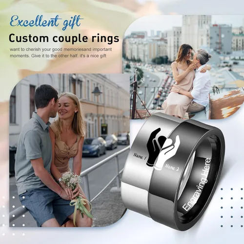 Vista 2 de Fortheday Juego de anillos personalizados a juego para él y ella, anillos de promesa personalizados para parejas, juego de anillos de compromiso