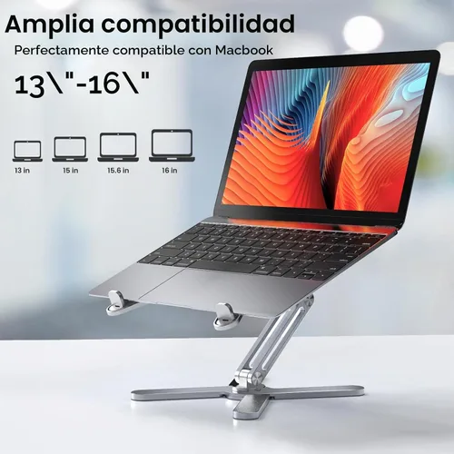 Vista 4 de LIENS Soporte ajustable para laptop con base giratoria de 360°, elevador de aluminio para computadora portátil plegable para escritorio, soporte