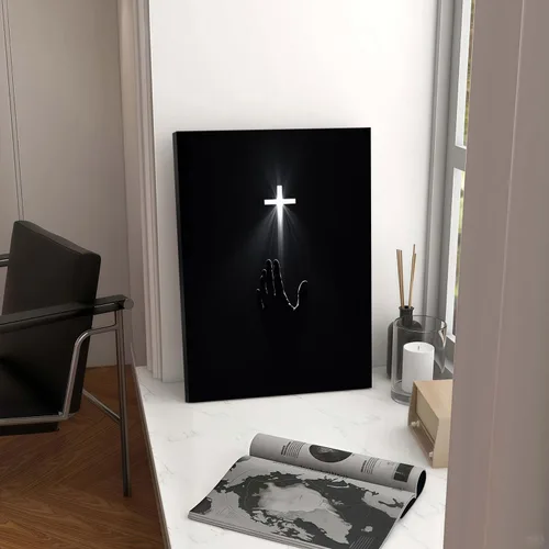 Vista 7 de Arte de pared cristiano enmarcado, póster de fe de redención, cruz y manos, impresión en lienzo en blanco y negro, pintura religiosa, imagen