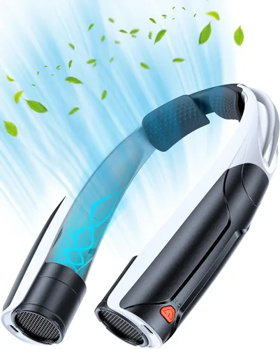 Vista 2 de AaoLin Ventilador de cuello portátil con batería de 6000 mAh, USB-C recargable, ventilador personal negro manos libres 6 velocidades, 6-20 horas