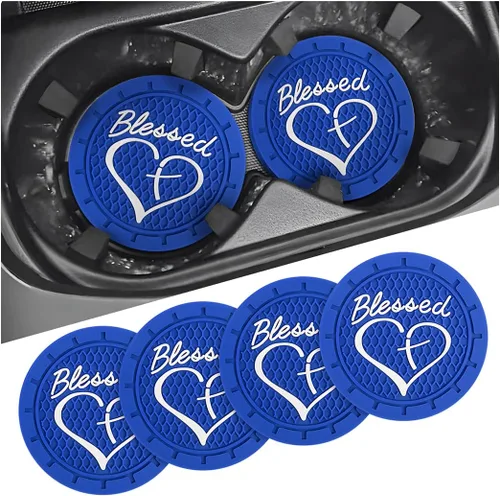 Vista 14 de AICEL Paquete de 4 posavasos para automóvil, inserto para portavasos de PVC suave de 7 cm, tapete antideslizante y a prueba de golpes cristiano