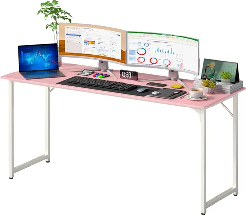 Vista 30 de PayLessHere Escritorio para computadora de 32 pulgadas Negro Escritorio de oficina con marco de metal, pies ajustables Superficie resistente