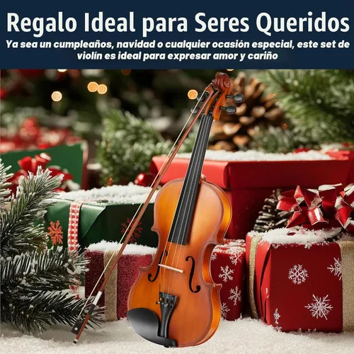 Vista 7 de Violín Mendini de madera sólida, libro de lecciones, cuerdas extra, sintonizador violín, arco y estuche