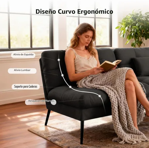 Vista 5 de COMHOMA Sofá cama tipo futón convertible, sofá futón de tela de 72 pulgadas con respaldo ajustable, reclinable plegable para muebles de sala de Negro