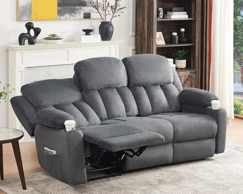 Vista 11 de Jocisland Sofá reclinable, sofá reclinable con portavasos, sofá reclinable de 3 plazas con respaldo de ala doble, cómodos sofás reclinables