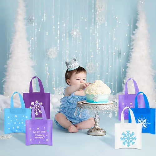 Vista 6 de 20 unidades de regalos de fiesta de copo de nieve, bolsas de dulces no tejidas de invierno congelados, regalos temáticos para niños, copo de nieve