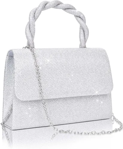 Vista 12 de Larcenciel Bolsos de noche para mujer, bolso de mano de noche con asa superior con purpurina con cadena para fiesta, graduación, boda, cóctel club