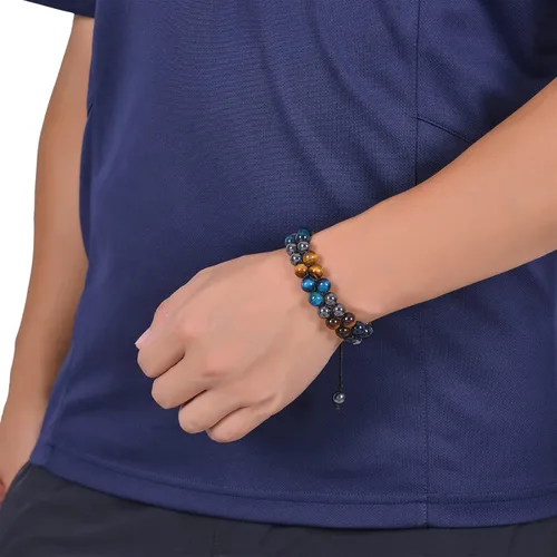 Vista 34 de DHQH Triple Protection Bracelet 8/10MM Hematite Black Agate Tigers Eye Stone Bracelet Crystal Jewelry Healing Bead Bracelets for Men Bring Luck