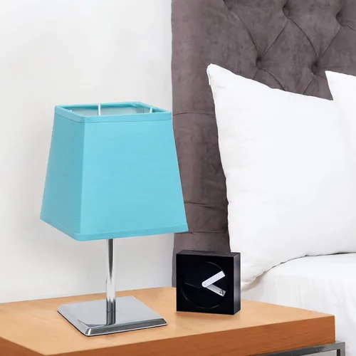 Vista 5 de Simple Designs LT2062-BLU - Mini lámpara de mesa cuadrada cromada Empire con pantalla de tela, azul