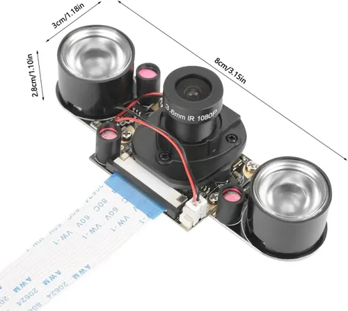 Vista 5 de Módulo de cámara de corte IR de visión nocturna de 5MP - para Raspberry Pi B 3/2, sensor OV5647 con luces IR de 850 nm, resolución 2592x1944