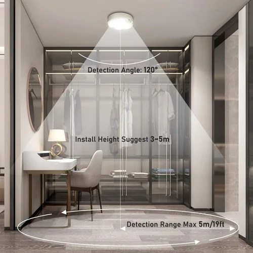 Vista 6 de TOOWELL Lámpara de techo con sensor de movimiento, funciona con pilas, luces de techo LED para interiores, para armario, pasillo, despensa
