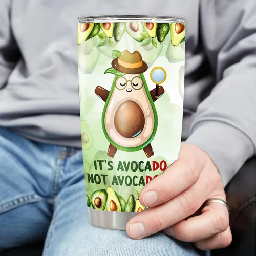 Vista 3 de Dorris Vaso de aguacate personalizado con diseño de aguacate, no aguacate, taza de café de viaje con tapa de acero inoxidable para mujeres, hombres