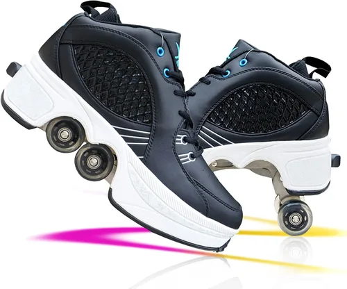 Vista 15 de Zapatos de patinaje convertibles para hombres y mujeres, zapatos de paseo automáticos para niños y adultos, patines con doble fila de ruedas, ruedas
