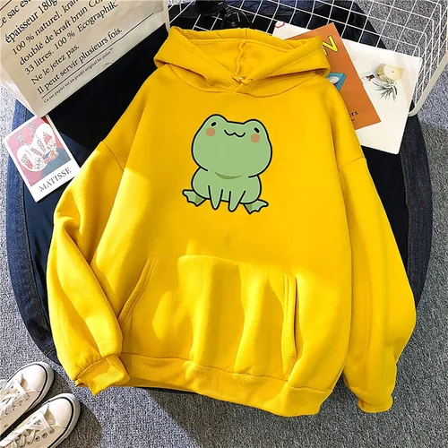 Vista 2 de Sudadera con capucha para adolescentes y niñas, con estampado de rana, casual, manga larga, kawaii, con capucha de forro polar