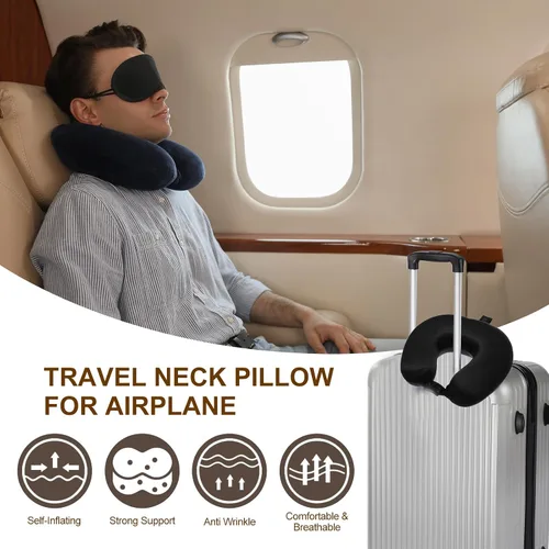 Vista 5 de PATIKIL Almohada de viaje de seda para avión, funda de seda real de 22 Momme, almohada de viaje para el cuello, almohada para dormir, almohada