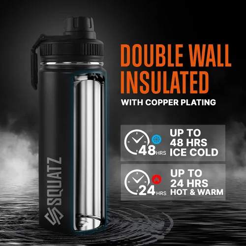 Vista 3 de SQUATZ Botella de agua de acero de la serie Neptune de 18 onzas, botella de acero inoxidable de doble pared aislada al vacío con correa de asa