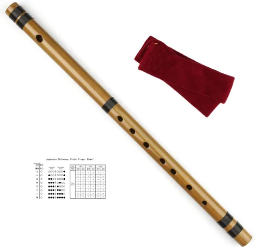 Vista 2 de Flauta japonesa de bambú con líneas negras 7/8 hon instrumento musical de bambú hecho a mano (8 hon)