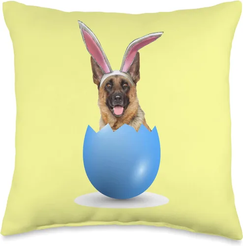 Vista 5 de German Shepherd Easter Egg Bunny Rabbit Christian Almohada de perro pastor alemán, conejito de Pascua de colores, huevos de caza, domingo, 18 x 18