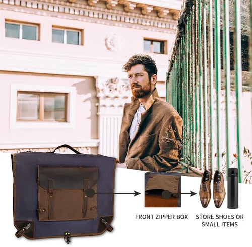 Vista 6 de Bolsa de equipaje de lona encerada con correa para el hombro para el trabajo y los negocios, gris
