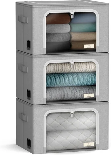 Vista 9 de Sorbus Cajas de almacenamiento con marco de metal - Bolsas organizadoras de ropa apilables y plegables - Contenedores de almacenamiento de tela