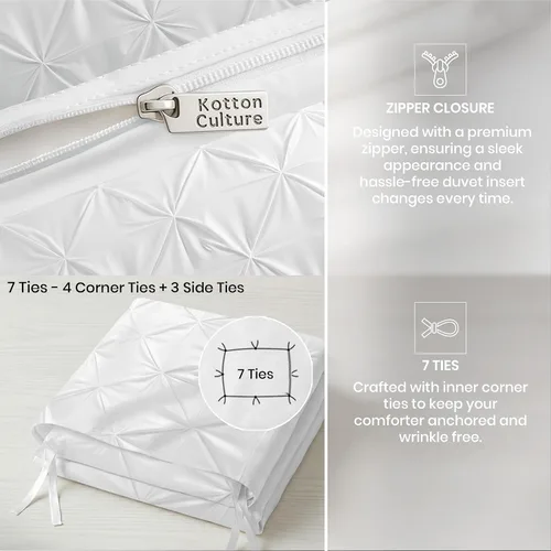 Vista 4 de Kotton Culture 1 pieza tamaño individual/individual XL, funda de edredón plisada solamente, 100% algodón egipcio satinado, funda de edredón de lujo