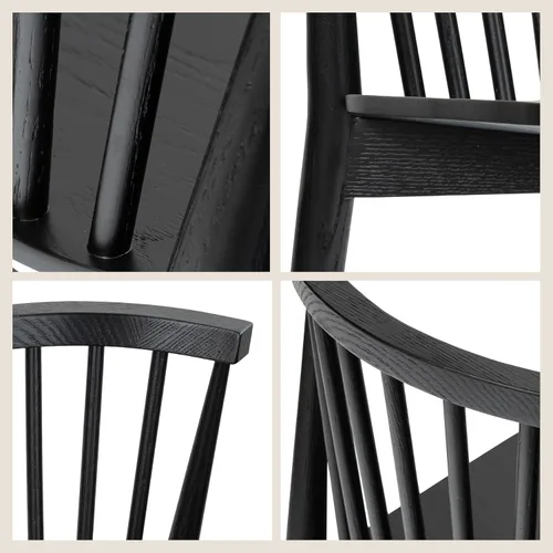 Vista 6 de Poly & BARK Ligna Taburete de mostrador en negro – Taburete inspirado en mediados de siglo con respaldo de husillo esculpido – Marco de roble