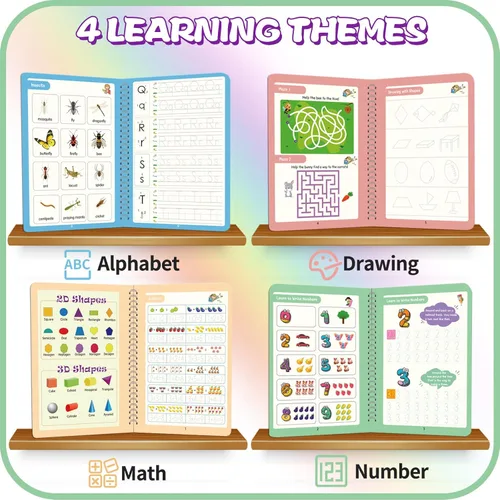 Vista 5 de Cuaderno de escritura de práctica mágica de gran tamaño mejorado para niños, cuaderno de copias reutilizable preescolar para niños de 3 a 8 años