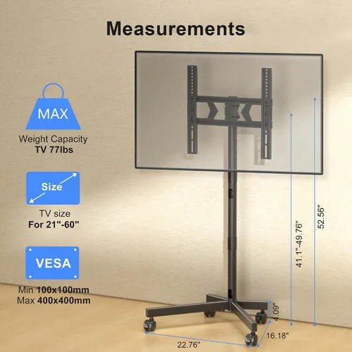 Vista 3 de XINLEI Soporte de TV móvil con ruedas para la mayoría de televisores de pantallas planas/curvas de 21 a 60 pulgadas, carrito de TV rodante de altura