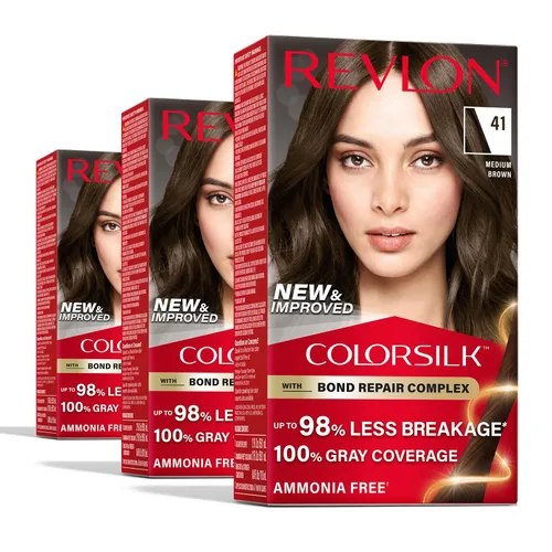 Vista 19 de Revlon ColorSilk con Complejo de Reparación de Enlaces, Tinte Permanente para el Cabello Marrón, 100% Cobertura de las Canas, Tinte para el Cabello