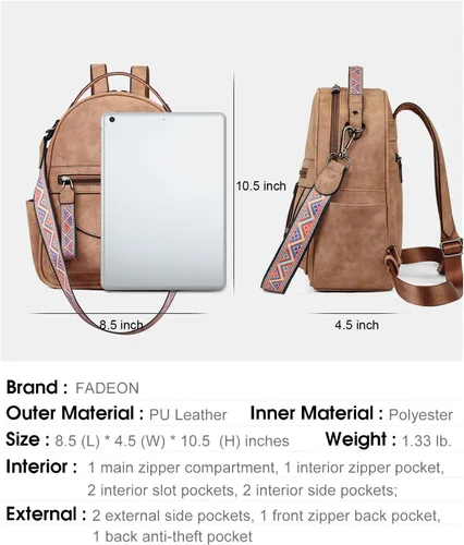 Vista 7 de FADEON Bolsos cruzados para mujer y bolso mochila Colección Marrón