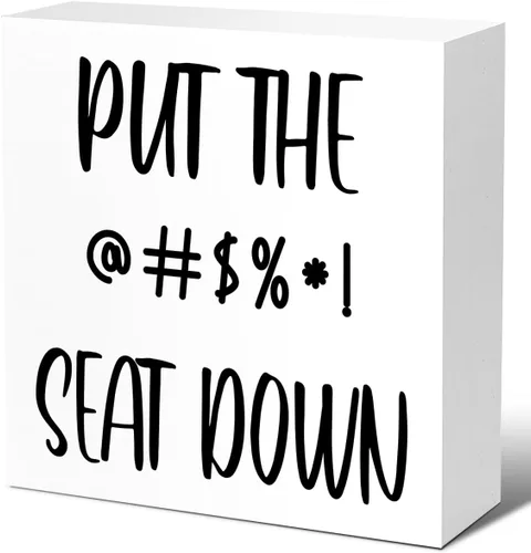 Vista 8 de LVQHI Letrero de madera divertido con texto en inglés «Put The Seat Down Negro
