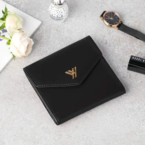 Vista 2 de YBONNE Cartera delgada para mujer, con bloqueo RFID, de piel auténtica, pequeña, compacta, plegable, mini, con bolsillo tipo sobre, tarjetero, Negro