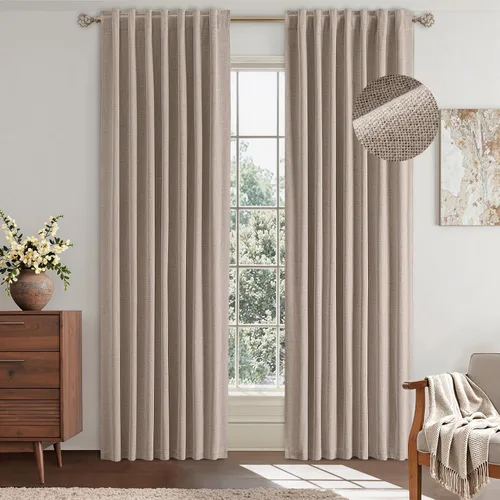 Vista 19 de EMEMA - Cortinas opacas de lino color beige, 72 pulgadas de largo, 2 paneles para dormitorio o sala de estar, con aislamiento térmico, 100%
