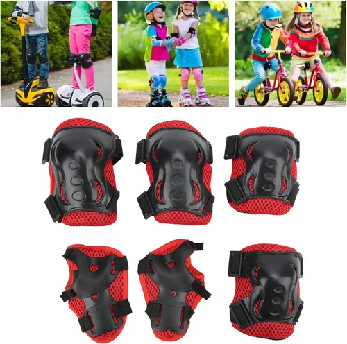 Vista 6 de OUKENS Rodilleras coderas, coderas, guardias, equipo de protección, rojo, para niños de 5 a 16 años, para niños y jóvenes, para patines de ruedas