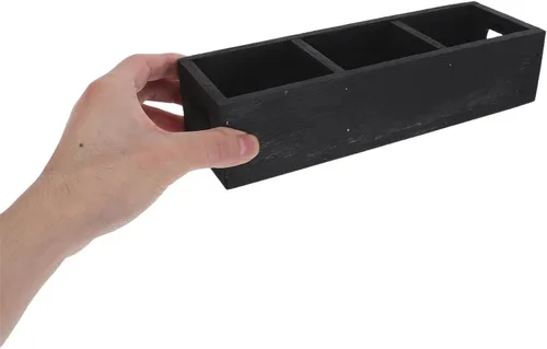 Vista 6 de Wooden Tea Organizer Box - 3 Compartment Tea Chest Storage Holder for Home Kitchen Counter Coffee Station - Storage Chest Box Black
