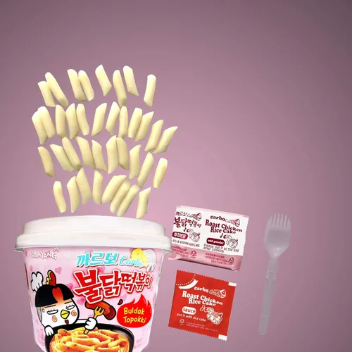 Vista 2 de Samyang Carbo Buldak Tteokbokki Pastel de arroz coreano instantáneo 6.31 onzas