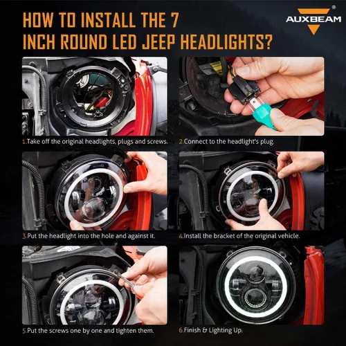Vista 7 de Auxbeam Faros delanteros LED de 7 pulgadas aprobados por DOT para Jeep Wrangler JK JKU Unlimited TJ LJ CJ 1997-2018, faros delanteros redondos de 7