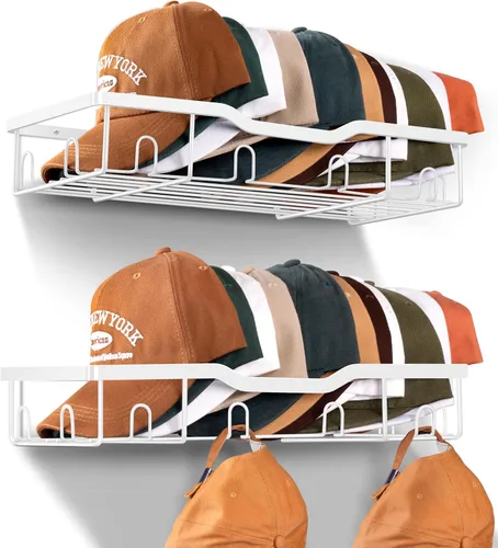 Vista 13 de KEETDY Percheros de metal para gorras de béisbol, organizador de sombreros de pared para 24 gorras, 2 paquetes de organizador resistente de Negro