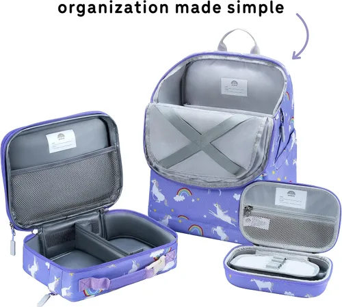 Vista 21 de Juego de mochila para niños de 16 pulgadas con bolsa de almuerzo aislada y estuche para lápices